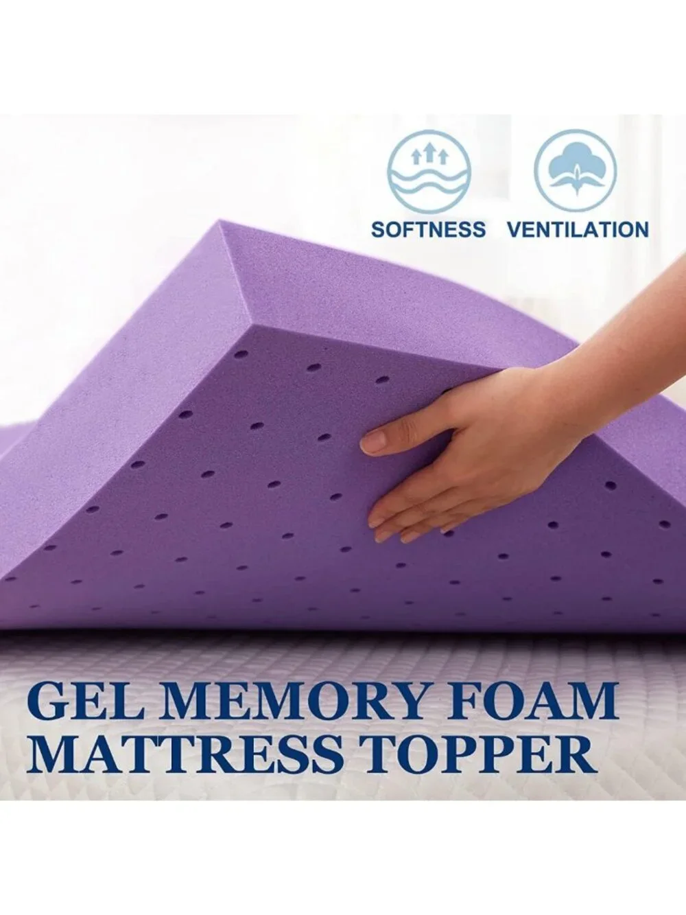 Queen Gel Memory Foam Mattress Topper - Soft, Ventilated & Pressure Relief Pad